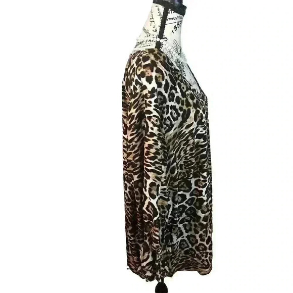 Karen Kane Plus Size 0X  Leopard Print Blouse Bell Sleeves L/S USA Made - Picture 4 of 7